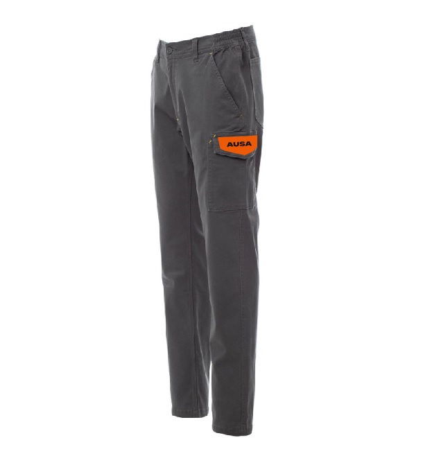 PANTALÓ ELÀSTIC MULTIBUTXAQUES GRIS AMB TAPETA TARONJA + LOGO AUSA (PRODUCCIÓ/QUALITAT)